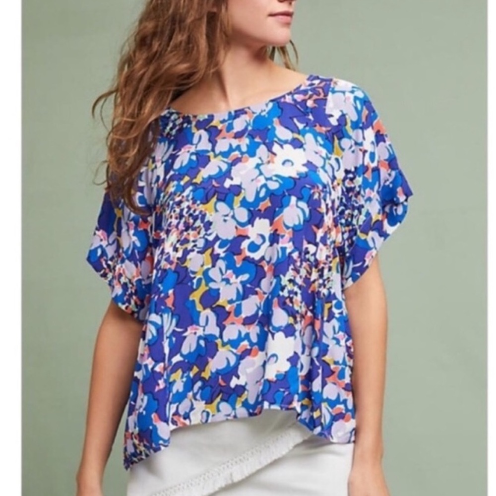 🌸 Anthropologie Maeve blue floral swing top
